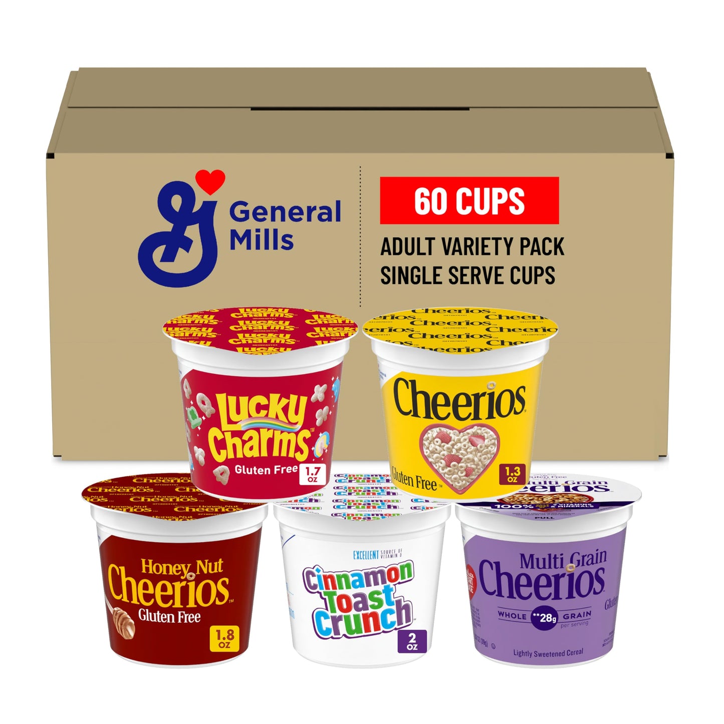 General Mills Adult Pack Assorted Cup Cereal, 60 Count, Pack of 1