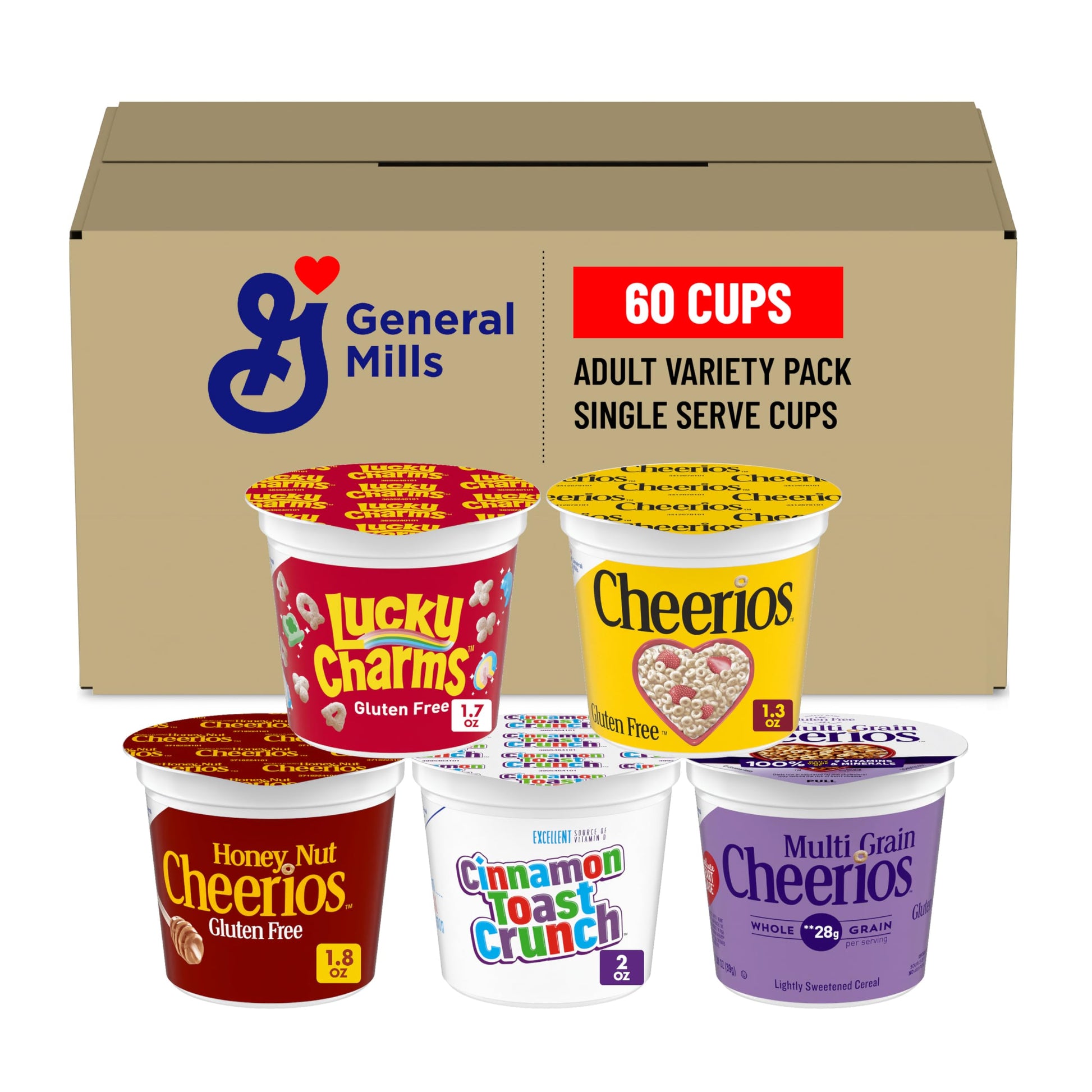 General Mills Adult Pack Assorted Cup Cereal, 60 Count, Pack of 1
