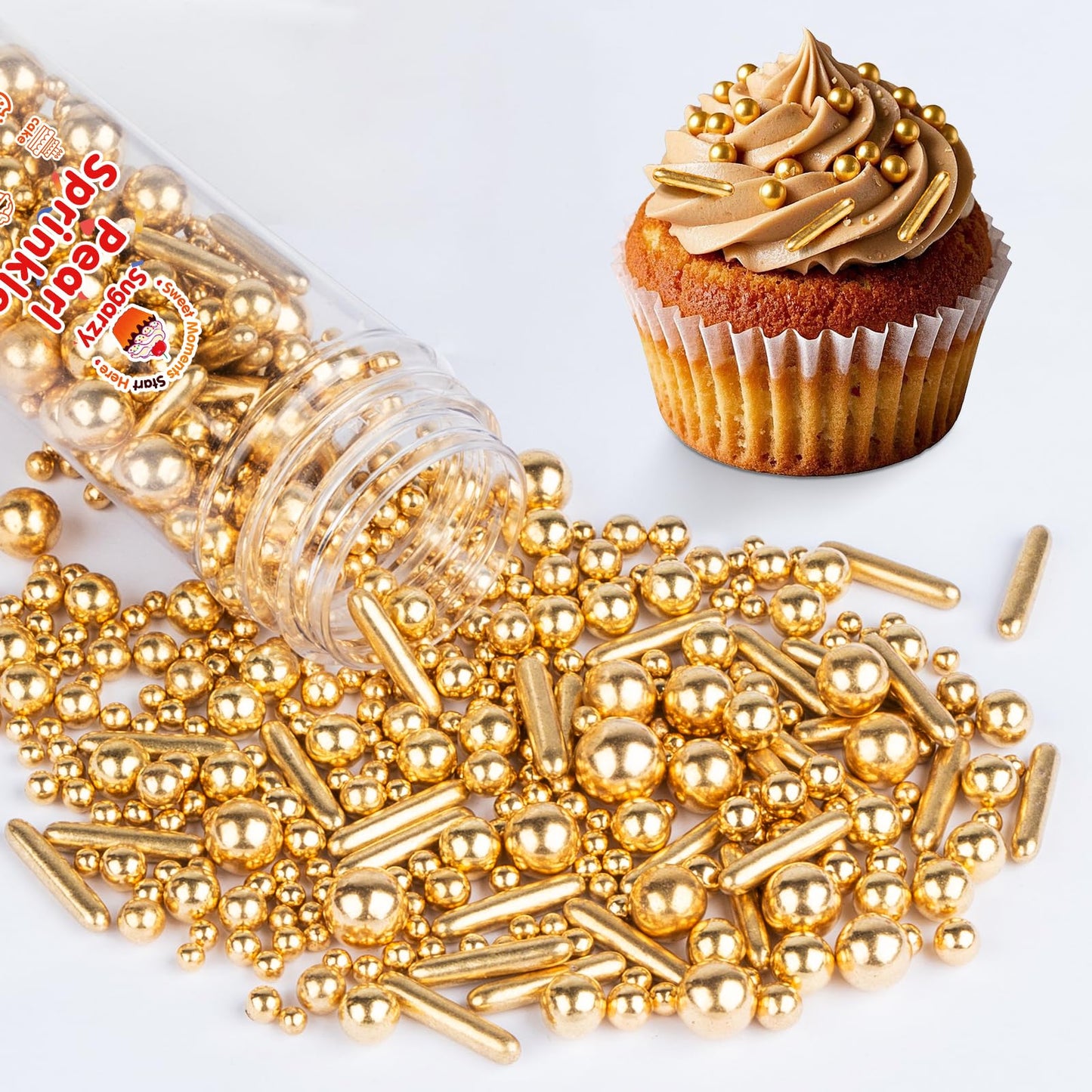Sugarzy Christmas Gold Pearl Sprinkles, Edible Cake Decorations, 130g, Baking Toppers for Cupcakes, Cookies, Donuts, Food Grade
