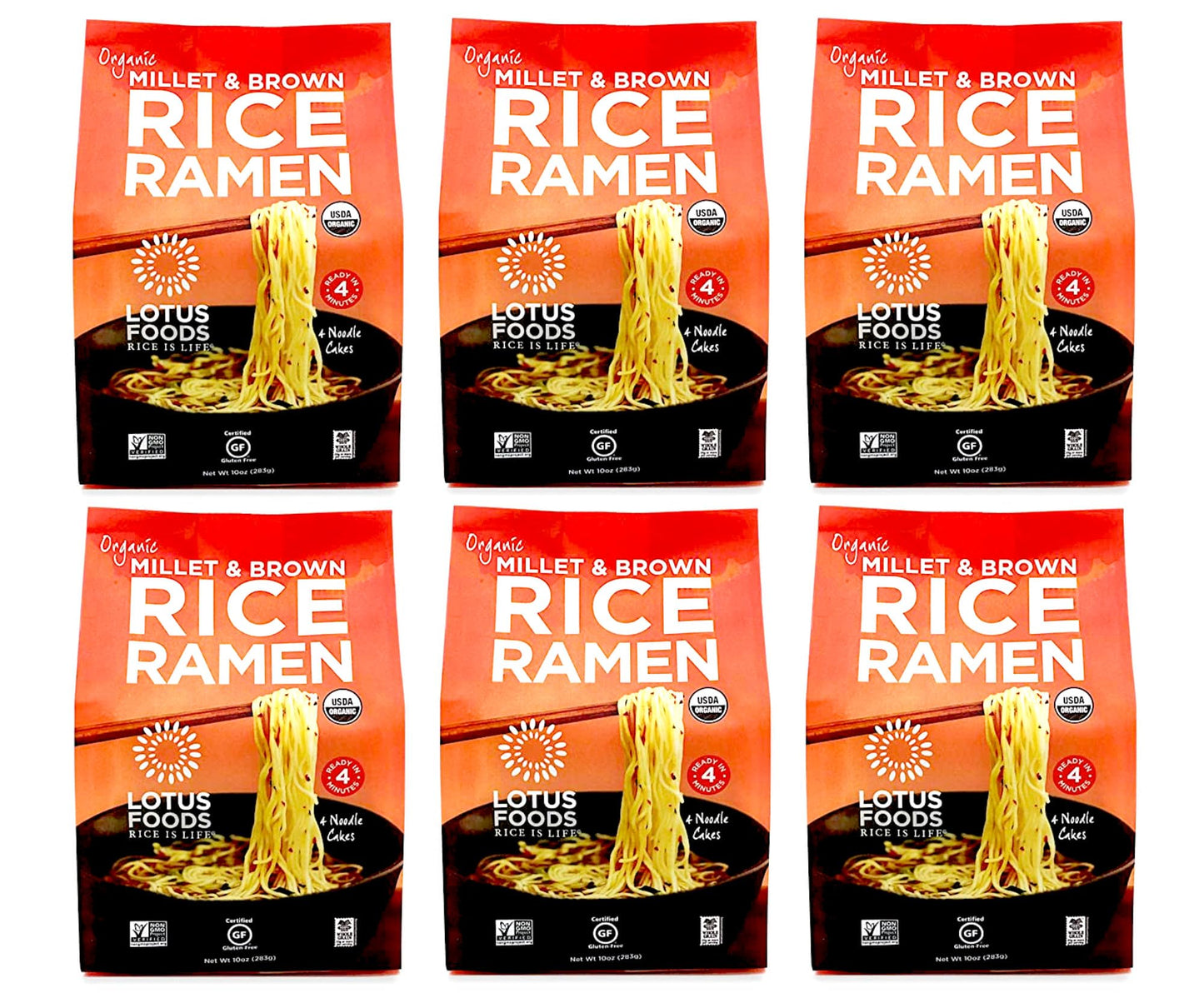Lotus Foods Organic Gluten-Free Millet & Brown Rice Ramen Noodles, Nutty Flavor, 10 Oz, 6 Count