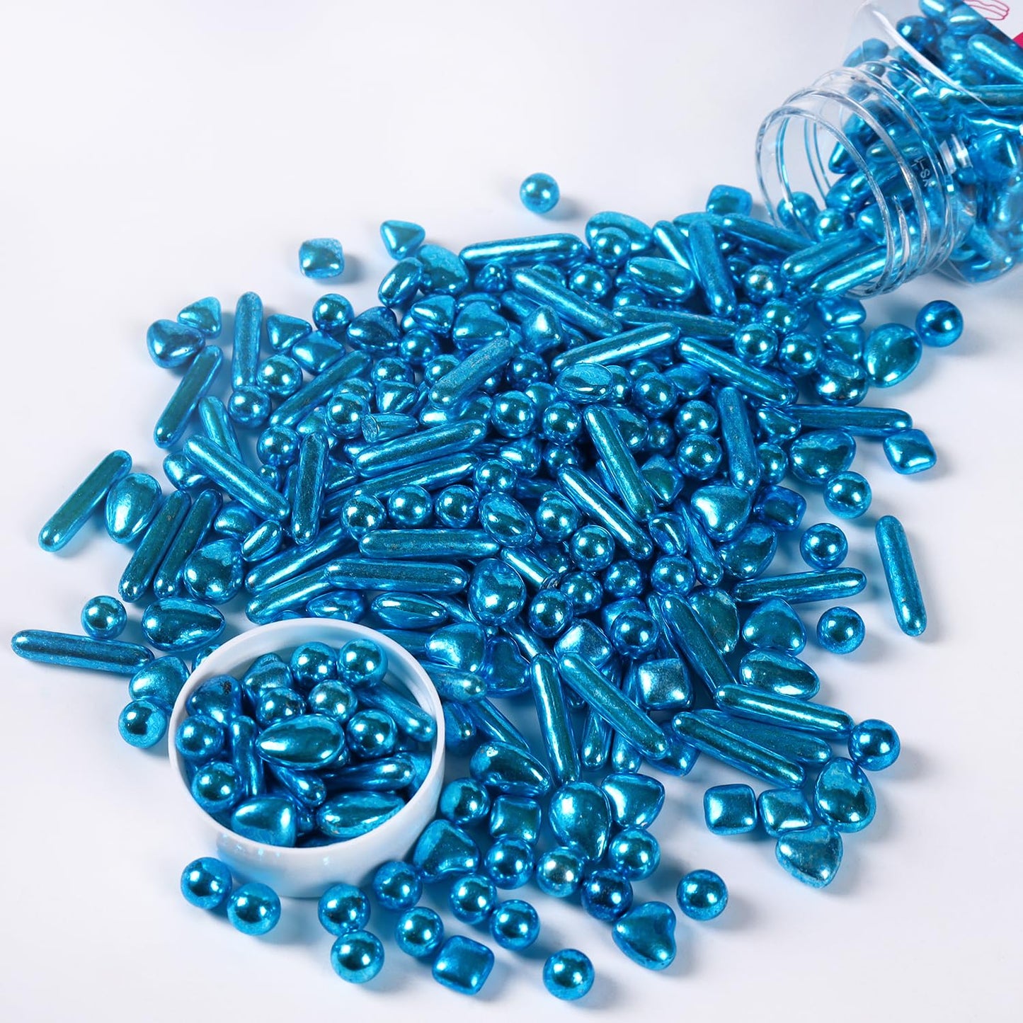 Sujoygar Blue Sprinkles For Cake Decorating, Blue Gold Pearl Rods Sugar Candy, Metallic Sprinkles For Baking Cupcake Toppers Coo
