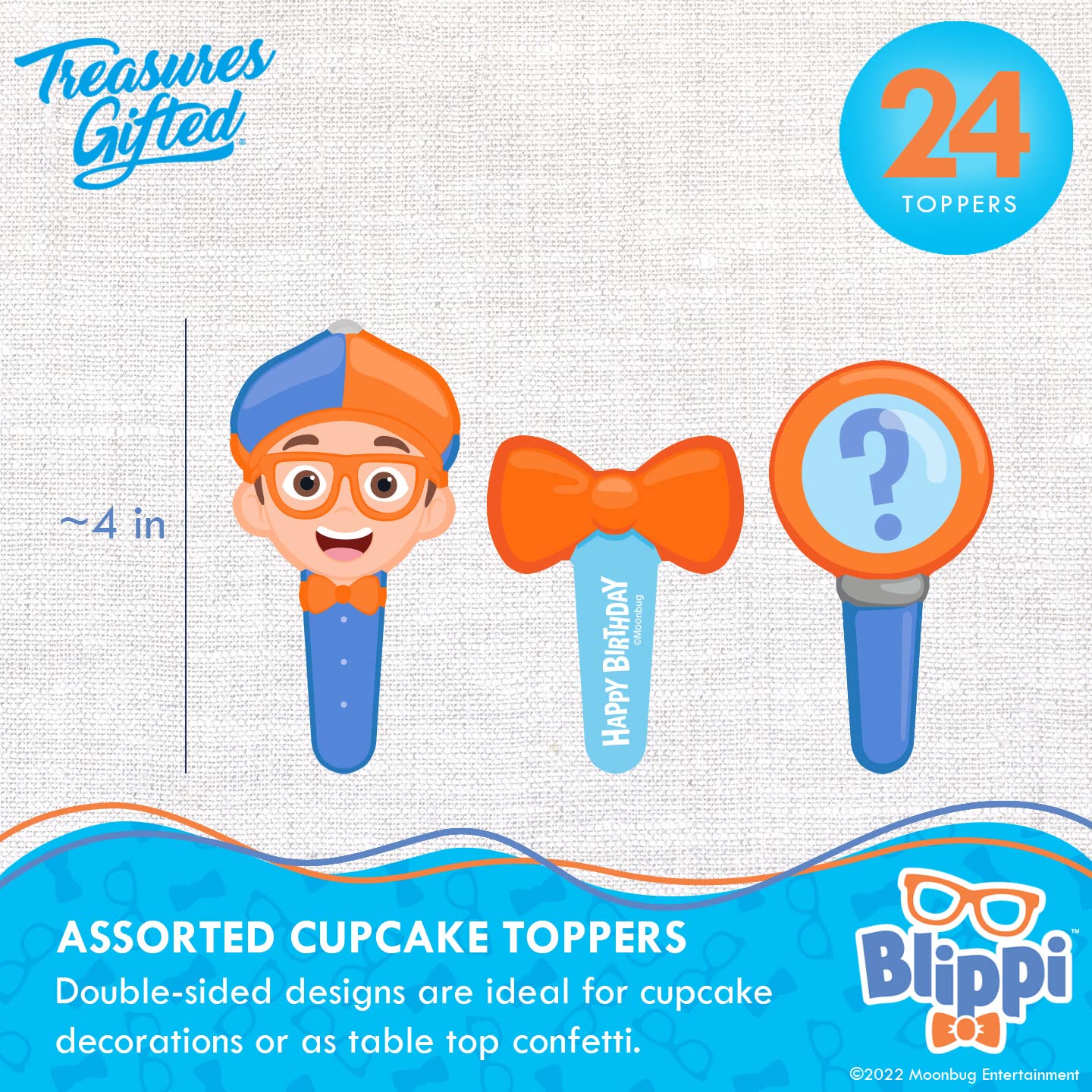 Treasures Gifted Blippi Birthday Party Supplies - Cake Topper Set with 1 Cake Topper & 24 Cupcake Toppers - Blue, Orange, Plastic
