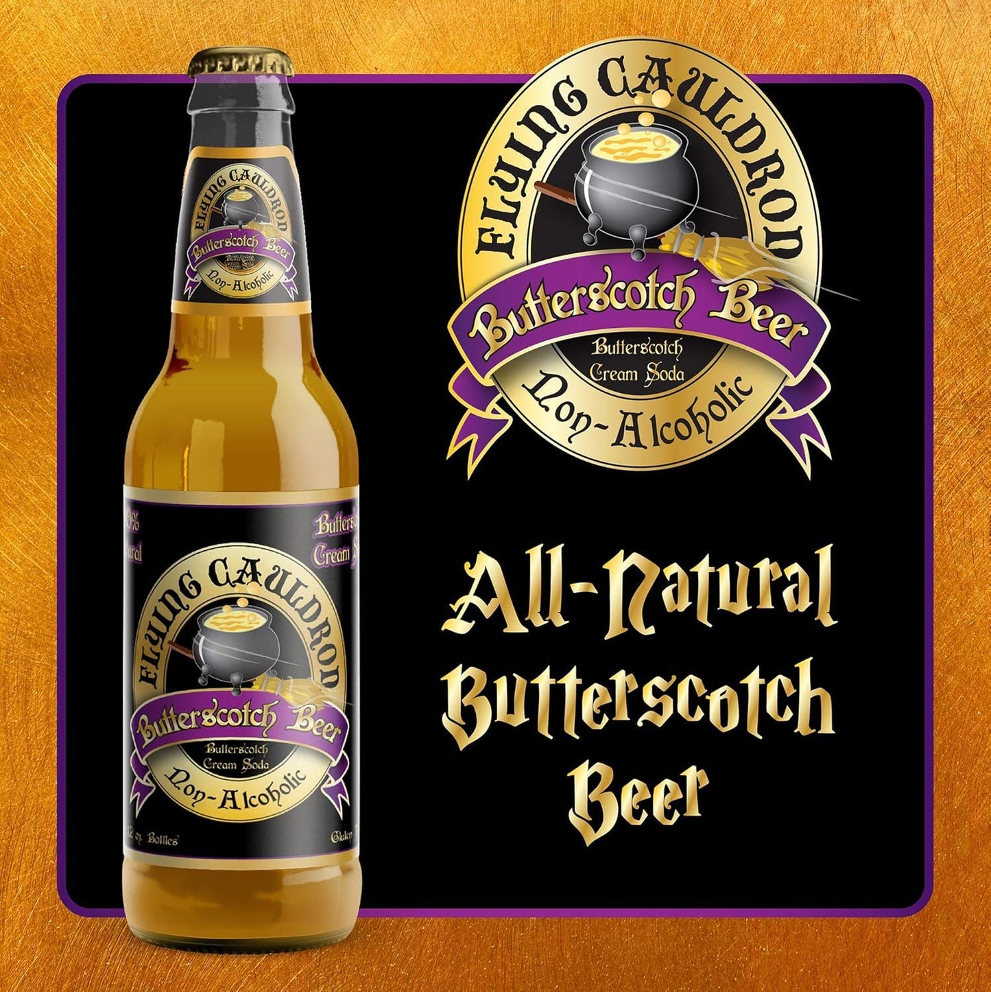 Flying Cauldron Butterscotch Soda - Handcrafted Bold Creamy Brew - 12Oz Glass Bottles, 12 Pack