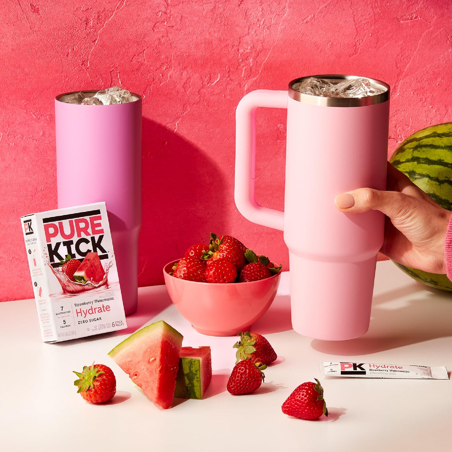 Pure Kick Hydration Singles To Go Drink Mix, Strawberry Watermelon, Includes 12 Boxes With 6 Packets In Each Box, 72 Total Packe