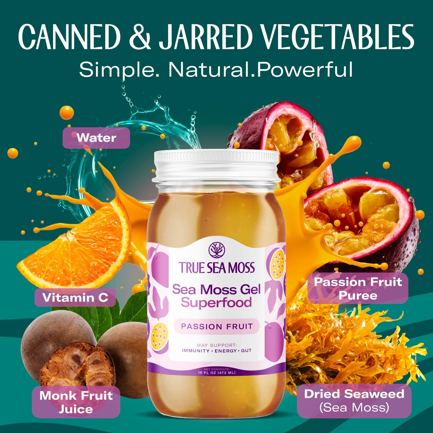 TrueSeaMoss Sea Moss Gel - Made in USA - Wildcrafted Seamoss  Fruits & Jarred Vegetables - Passion Fruit  Pack of 2 (Labels may Vary)