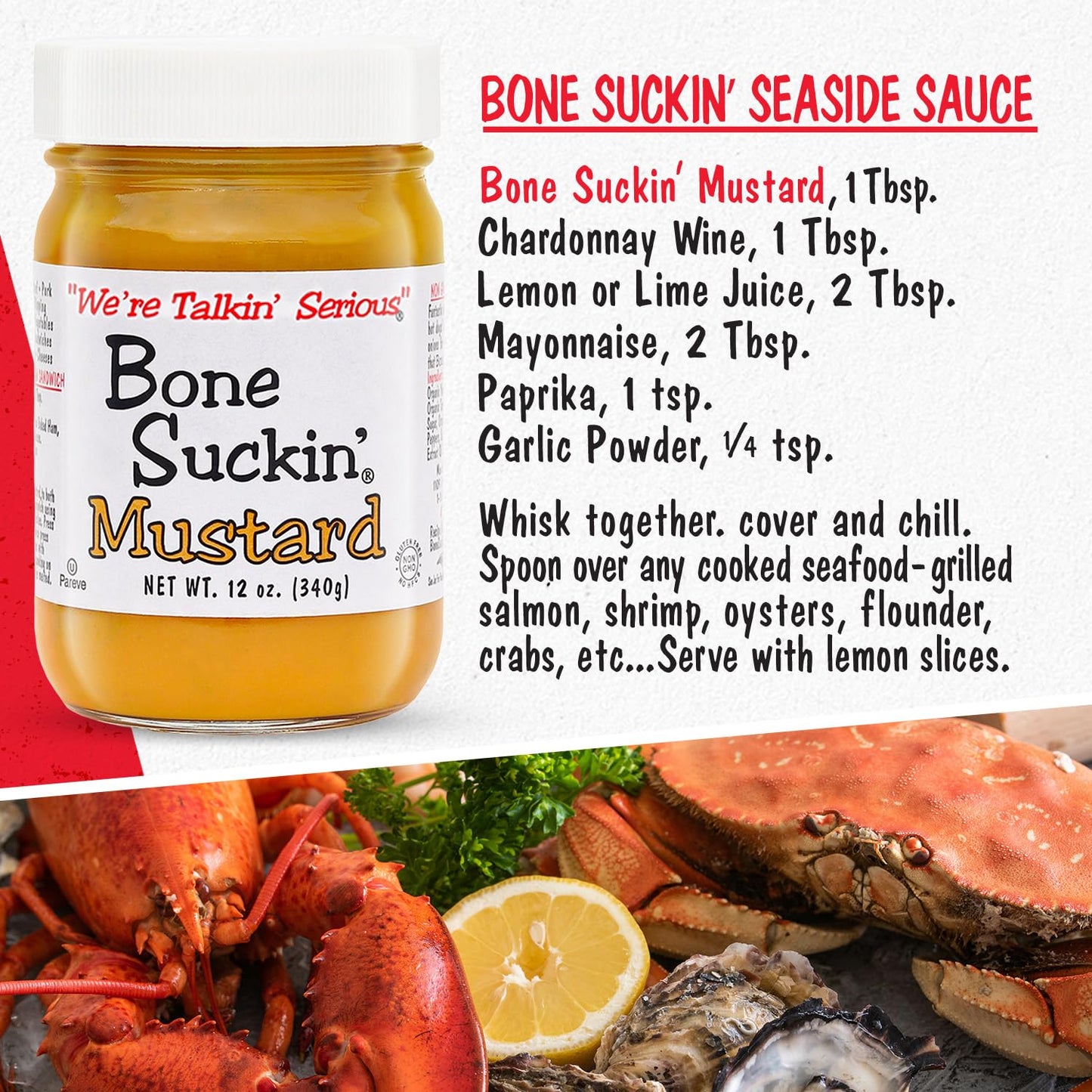 Bone Suckin Variety Mustard, 12 oz in Glass Bottle - Gourmet Jalapeno Mustard, Sweet Spicy, Creamy & Tangy, Gluten-Free, Non-GM