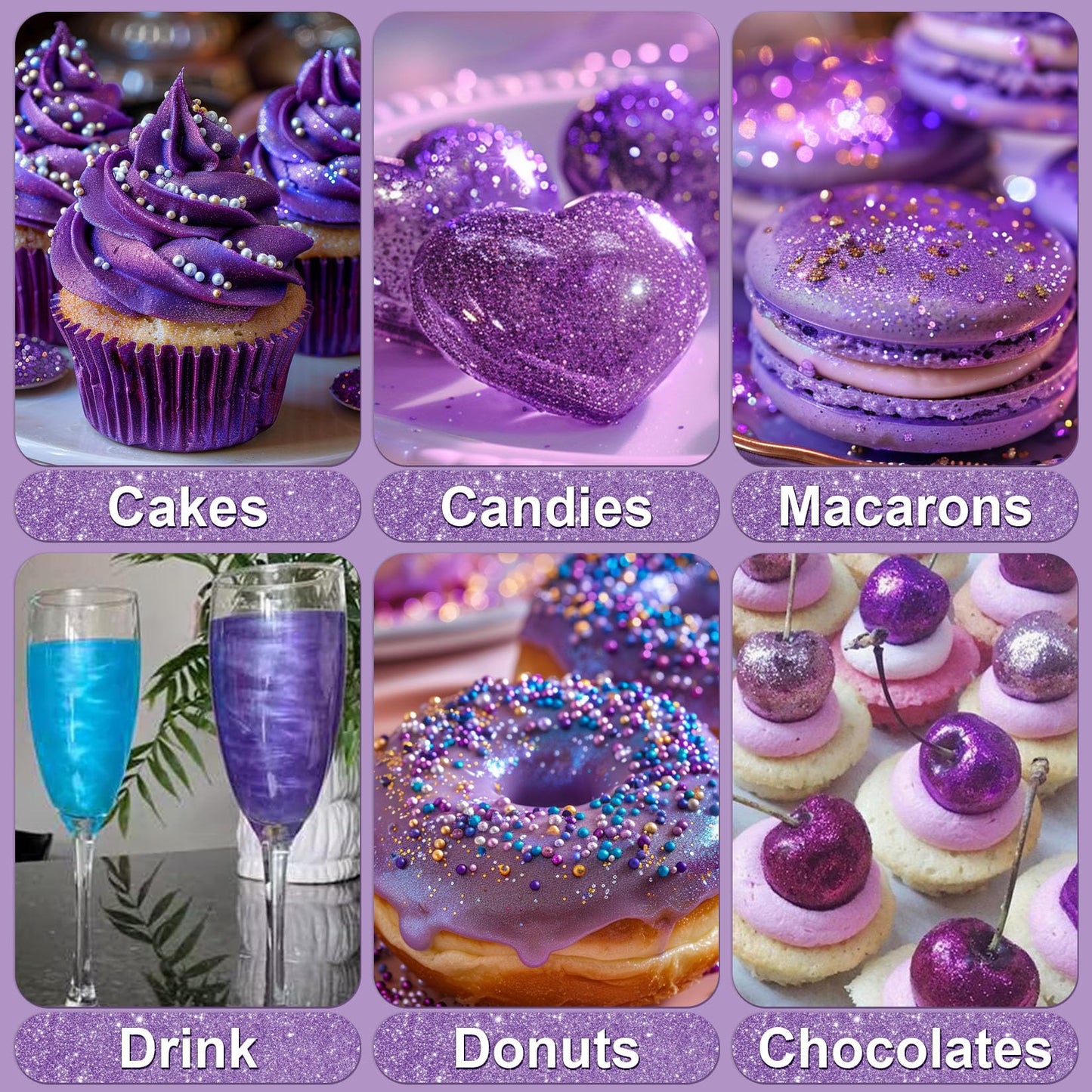 Purple Edible Glitter - 5G Food Grade Cake Decorating Shimmering Glitter, Edible Sprinkle Luster Dust For Drinks, Chocolates, Fo
