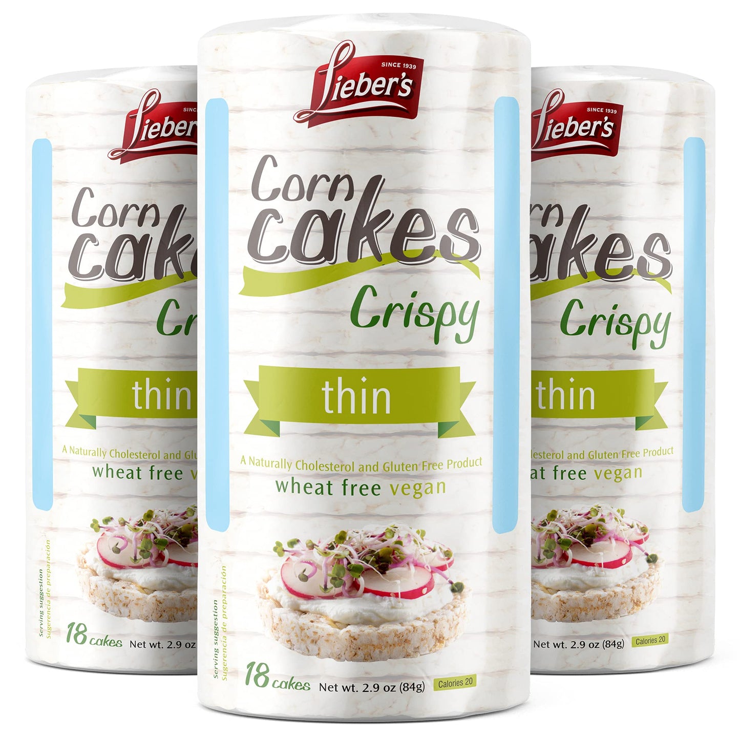 LIEBERS Rice Cakes, Kosher Certified, Gluten Free, Vegan, 2.9 oz Pack of 3, Corn Flavor