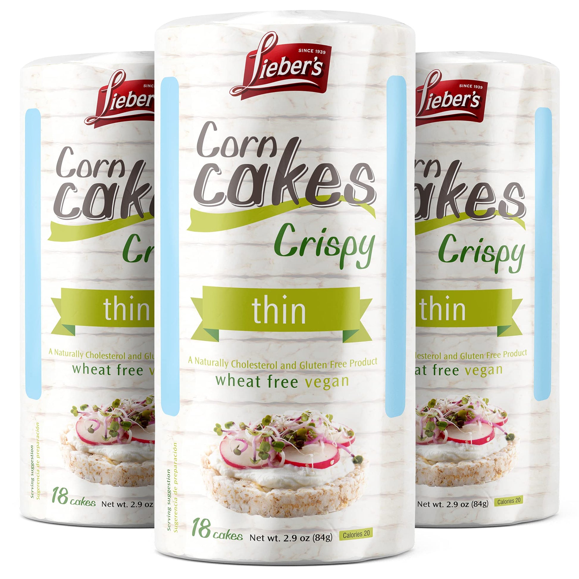 LIEBERS Rice Cakes, Kosher Certified, Gluten Free, Vegan, 2.9 oz Pack of 3, Corn Flavor
