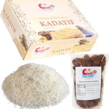 Premium 500gr Dried & Shredded Kadayif and 1 Lb Coating Melting Wafers Milk Chocolate Baking Cocoa Lite, Chocolate for Dubai Cho