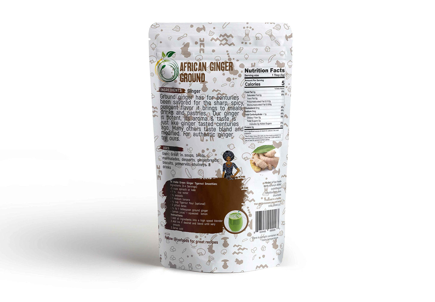 Iya Foods Ginger Ground 0.12 Lbs, Kosher Certified, No Preservatives, No Added Color, No Additives, No Msg