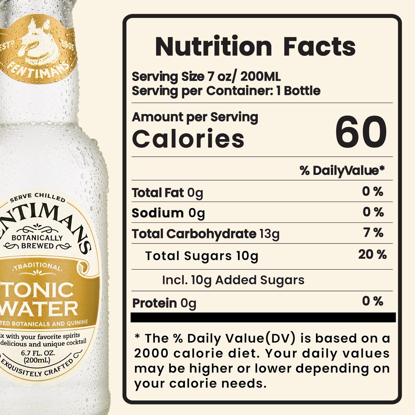 Fentimans Sparkling Tonic Water - Crafted Tonic Water With Quinine, All Natural Mixer, No Artificial Flavors, Preservatives Or S