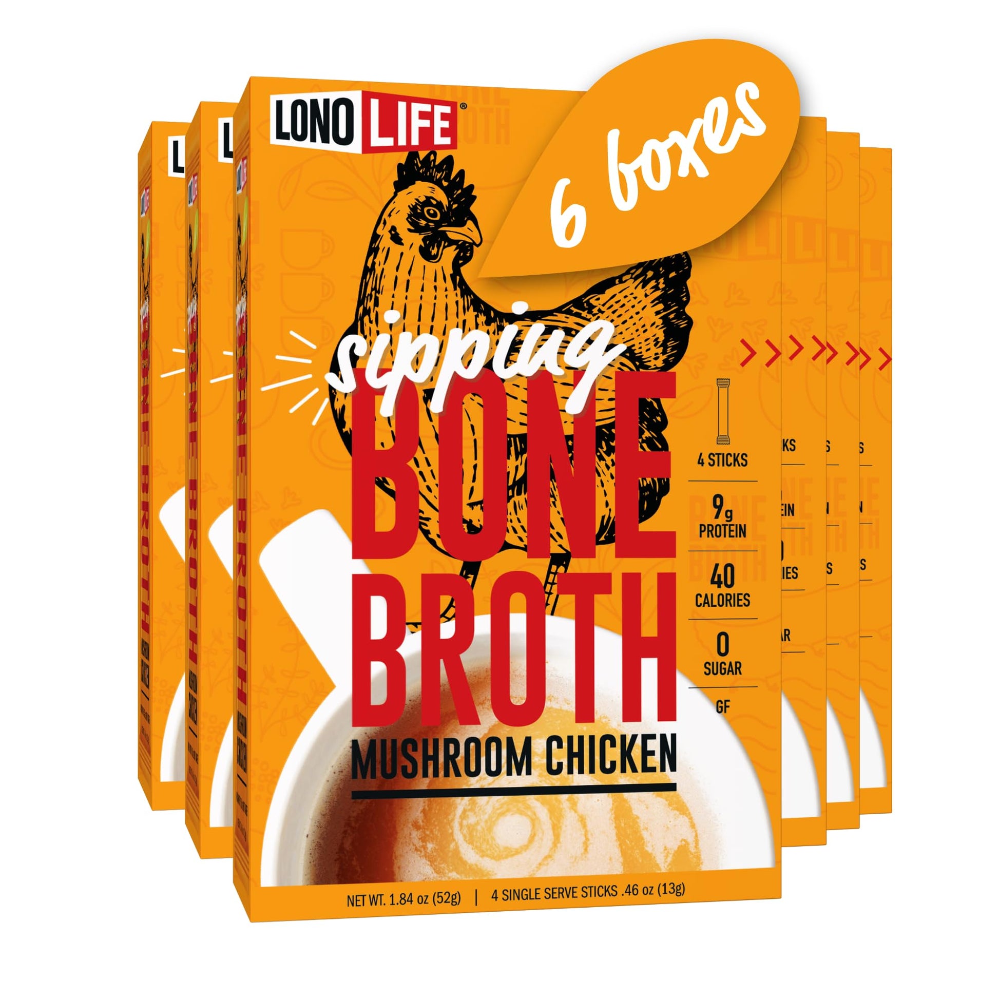 LonoLife Mushroom Chicken Bone Broth Powder Mix | 10g Protein | Collagen-Rich, Keto & Paleo Friendly | Natural Ingredients | 24 