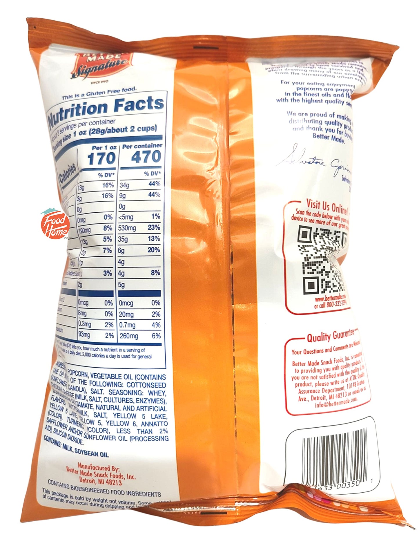Better Made Signature Cheddar Cheese Flavored Popped Popcorn 2.75-Ounce Bag (5)