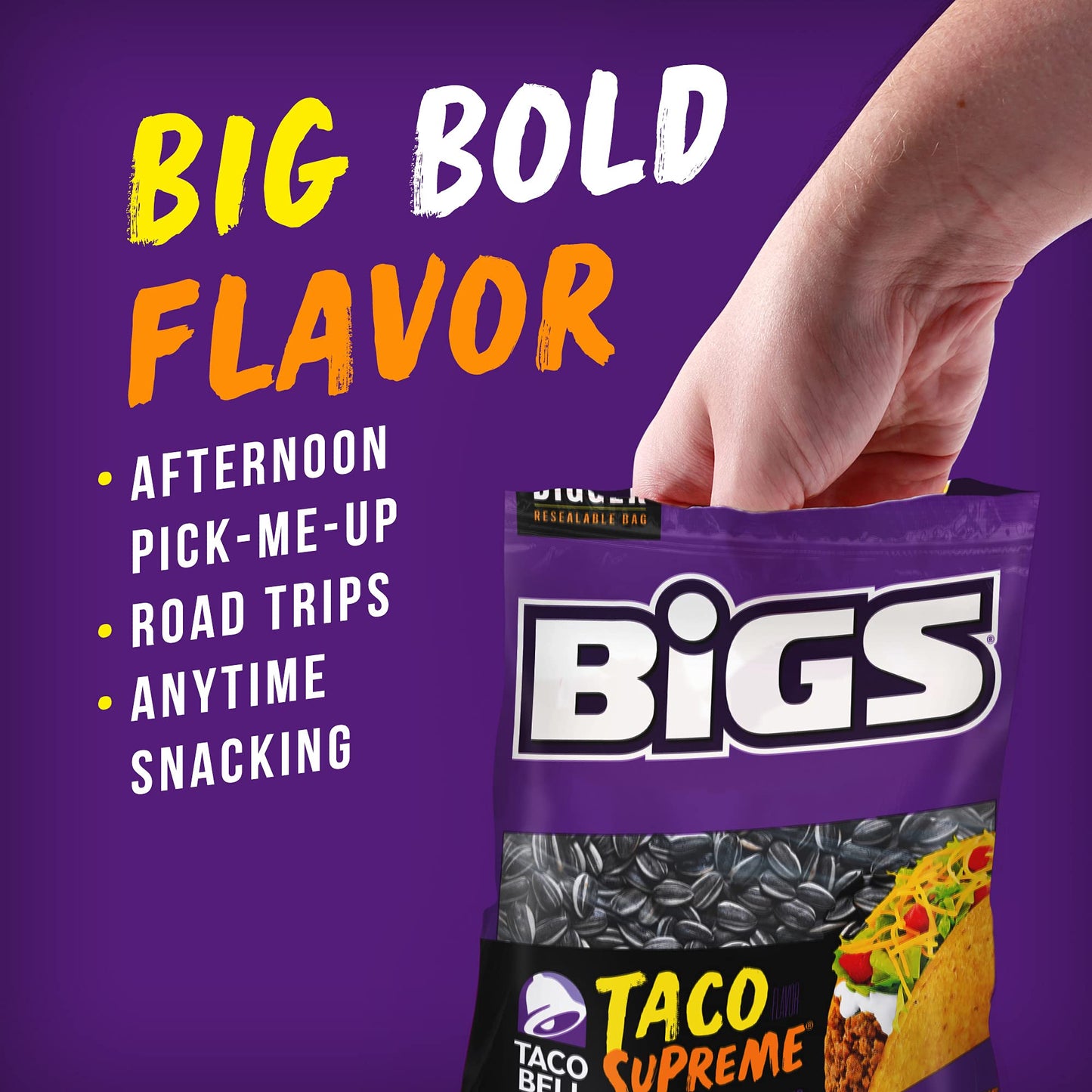 Bigs Taco Bell Taco Supreme Sunflower Seeds, Keto Friendly Snack, 5.35-Oz. Bag (Pack Of 12)