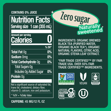 Zevia Organic Sugar Free Iced Tea, Black Tea Peach, 12 Ounce Cans (Pack Of 12)