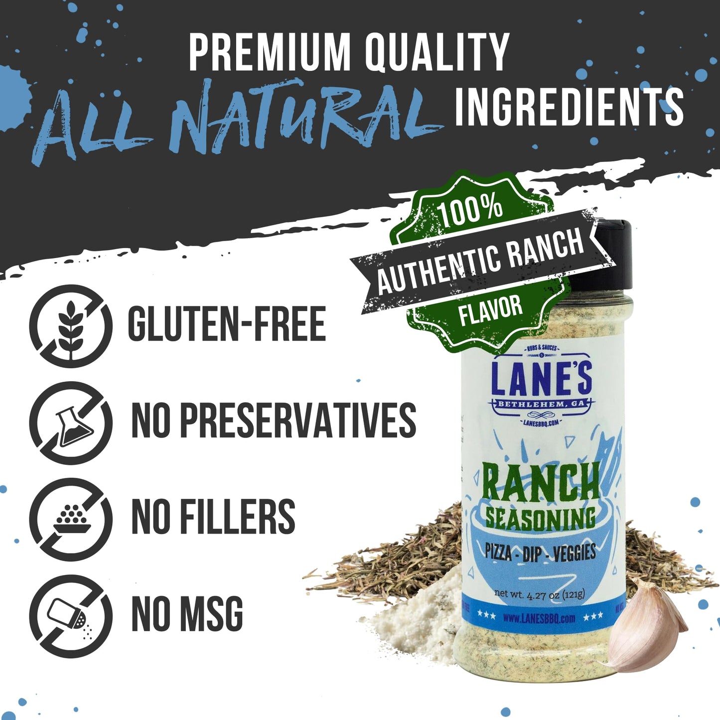 Lane'S Ranch Seasoning Powder - Premium All Natural Ranch Powder For Dips, Wings, Fries, Dressing & Pizza | Ultra Low Sodium Ric