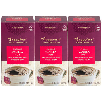 Teeccino Vanilla Nut Herbal Tea - Caffeine Free, Prebiotic, 25 Count (Pack of 3)