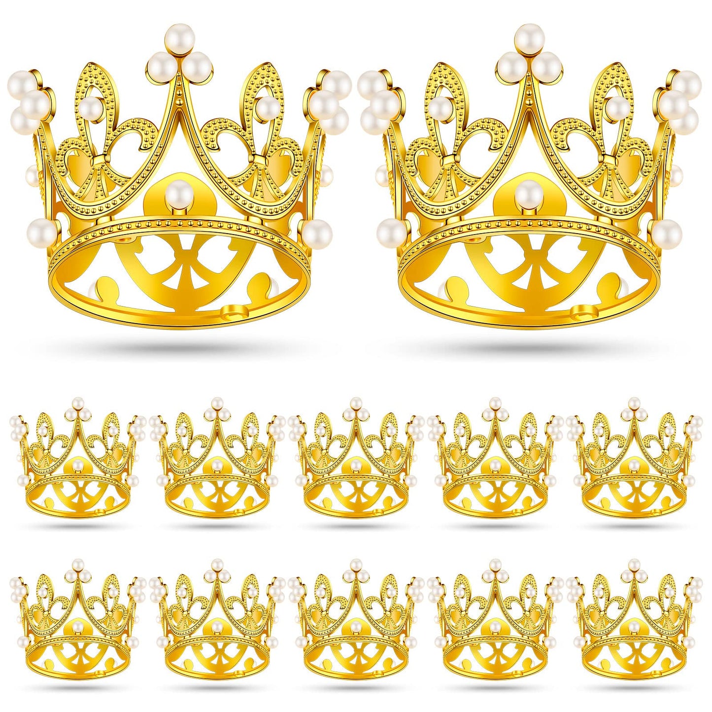 Funrous 12 Pieces Crown Cake Topper Queen Crown Mini Crown Tiny Crown For Cake Topper Princess Decorative Crown Pearl Crystal Ti