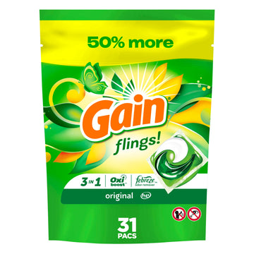 Gain Flings Laundry Detergent Soap Pacs, He Compatible, 22 Oz, Long Lasting Scent, Original Scent