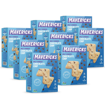 MAVERICKS Chocolate Chip Bolt Cookies - Plant-Based, Nut Free, 40% Less Sugar - 7 oz Box (8 Pack)