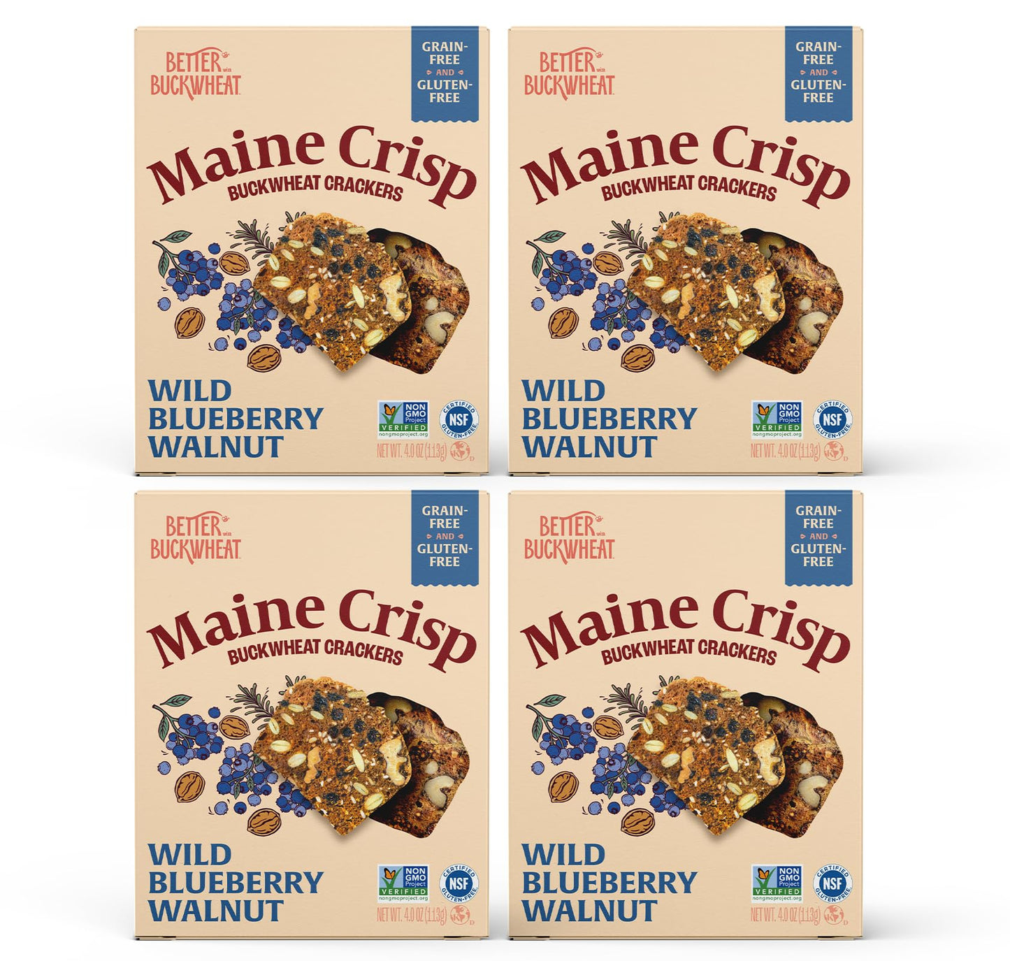 Maine Crisp Wild Blueberry Crisps - Gluten-Free Crackers With Blueberries, California Walnuts & Rosemary - Delicious Snack Crack