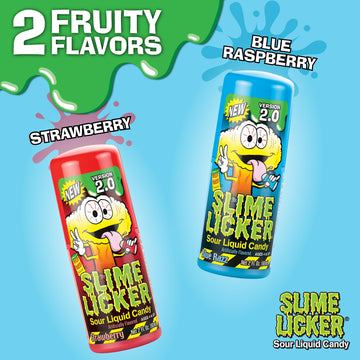 Toxic Waste - Slime Licker 2.0 - Sour Liquid Candy - Flavors: 1 Strawberry & 2 Blue Razz - 2 Oz. Bottles - 3 Pack