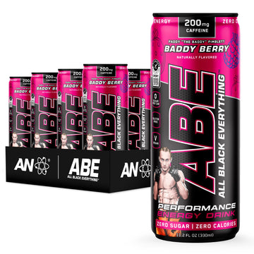 Abe Energy + Performance Sugar Free Energy Drink - All Black Everything Drink With Energy Blend  Vitacholine  Dynamine  Citrulline Malate (11Oz Can - Pack Of 12) (Baddy Berry)