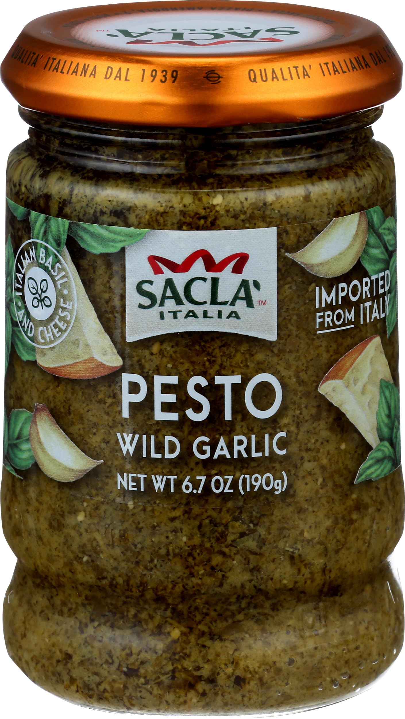 SACLA Wild Garlic Pesto Sauce | Basil & Wild Garlic Italian Pesto with Parmigiano Reggiano & Pecorino Romano Cheeses | 6.7 oz Gl