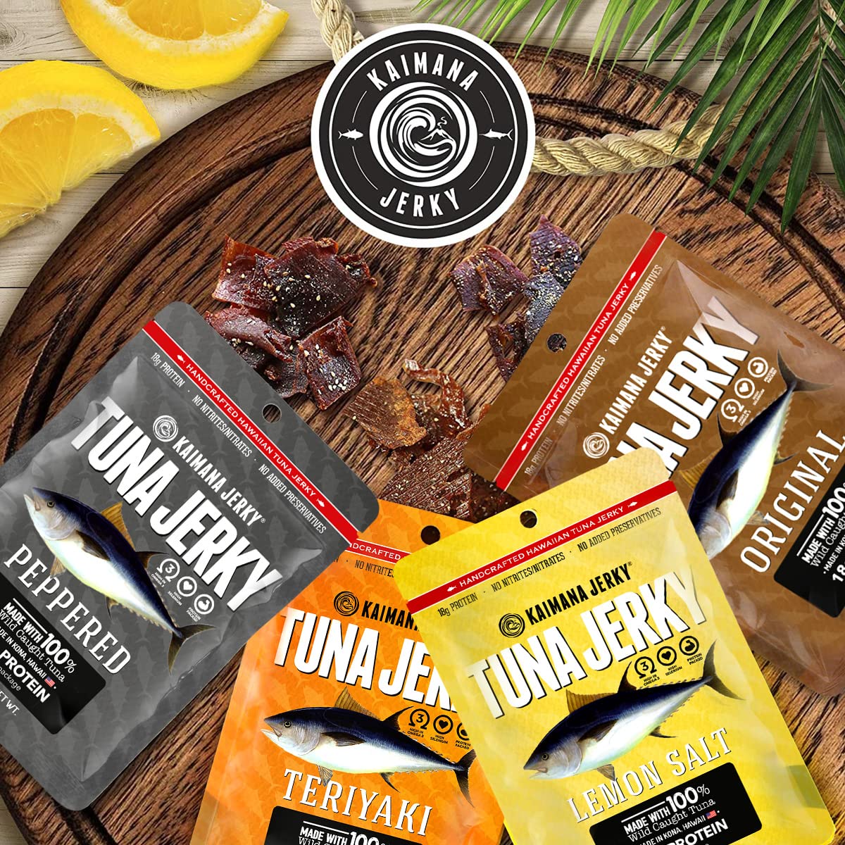 Kaimana Jerky Ahi Tuna Fish Jerky - All Natural, Wild Caught, 4 Pack Variety, 2.75 Ounce