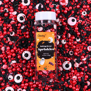 Halloween Sprinkles For Cake Decorating, Black & Red Pearl Sprinkles With Black Bats & Eyeball Candy, Perfect For Halloween Dess