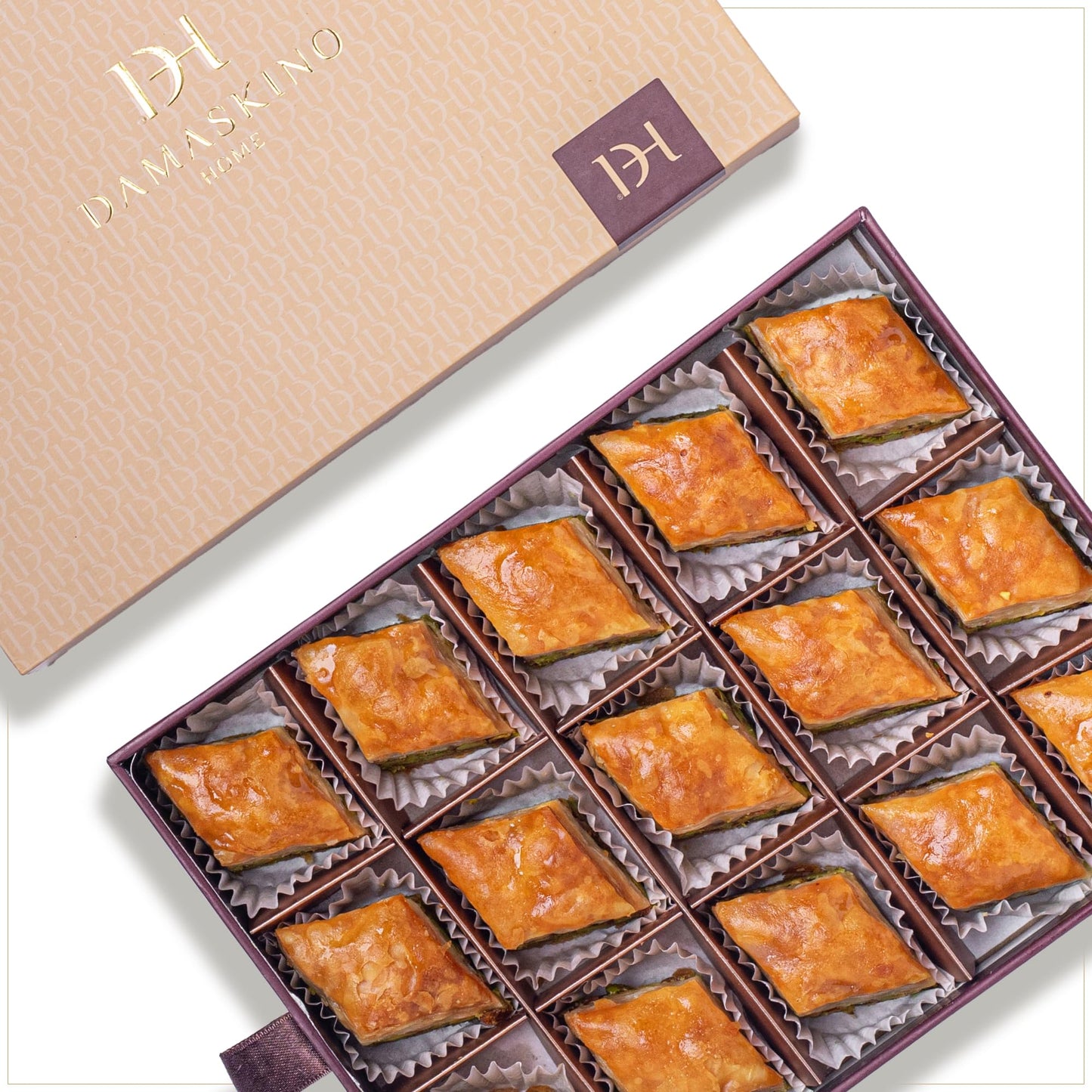 Damaskino Home Greek Baklava Gift Box – 15 Pistachio Pastries – 10.5oz Authentic Middle Eastern Dessert