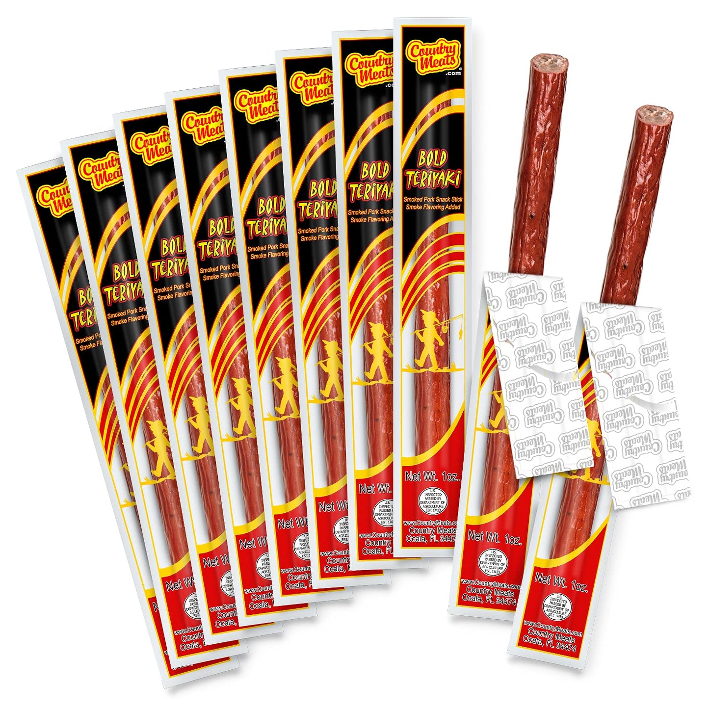 Country Meats, Meat Sticks, 0 Trans Fat, Usda Certified, Good Source Of Protein, Carb Conscious Snack (10 Meat Sticks, Bold Teriyaki)