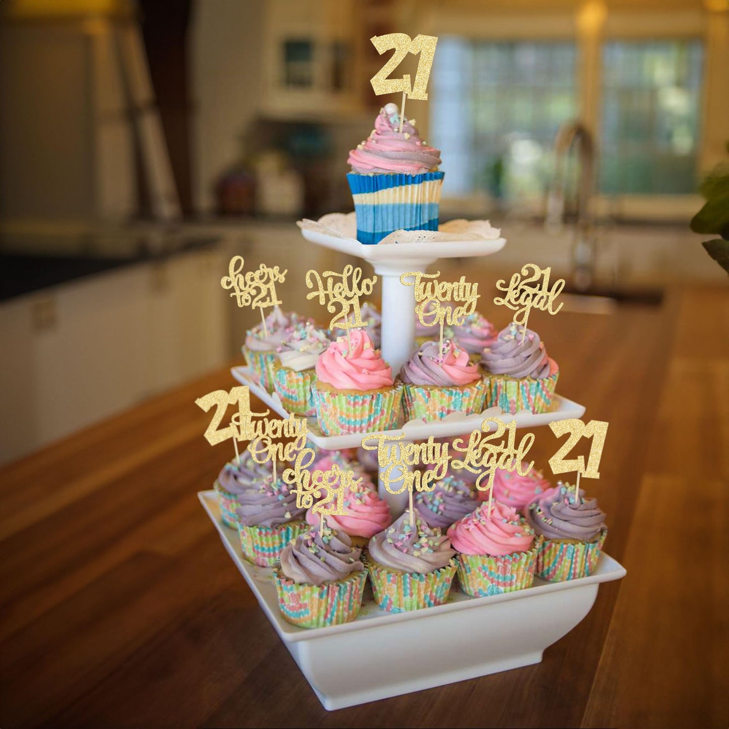 30Pcs 21St Birthday Cupcake Toppers Twenty One Legal 21St Cupcake Picks Cheers To 21 Years Old Cake Decorations For 21St Birthda