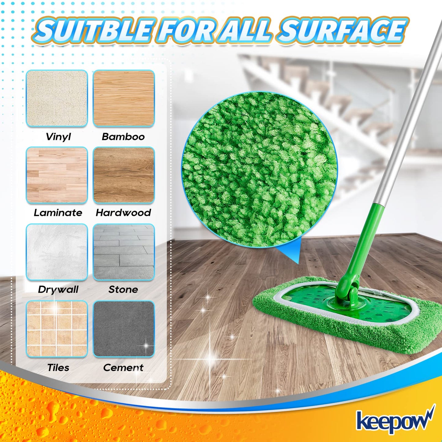 Keepow Reusable Wet Pads Refills Compatible With Swiffer Sweeper Mop, Dry Sweeping Cloths, Microfiber Wet Mopping Cloths For Har