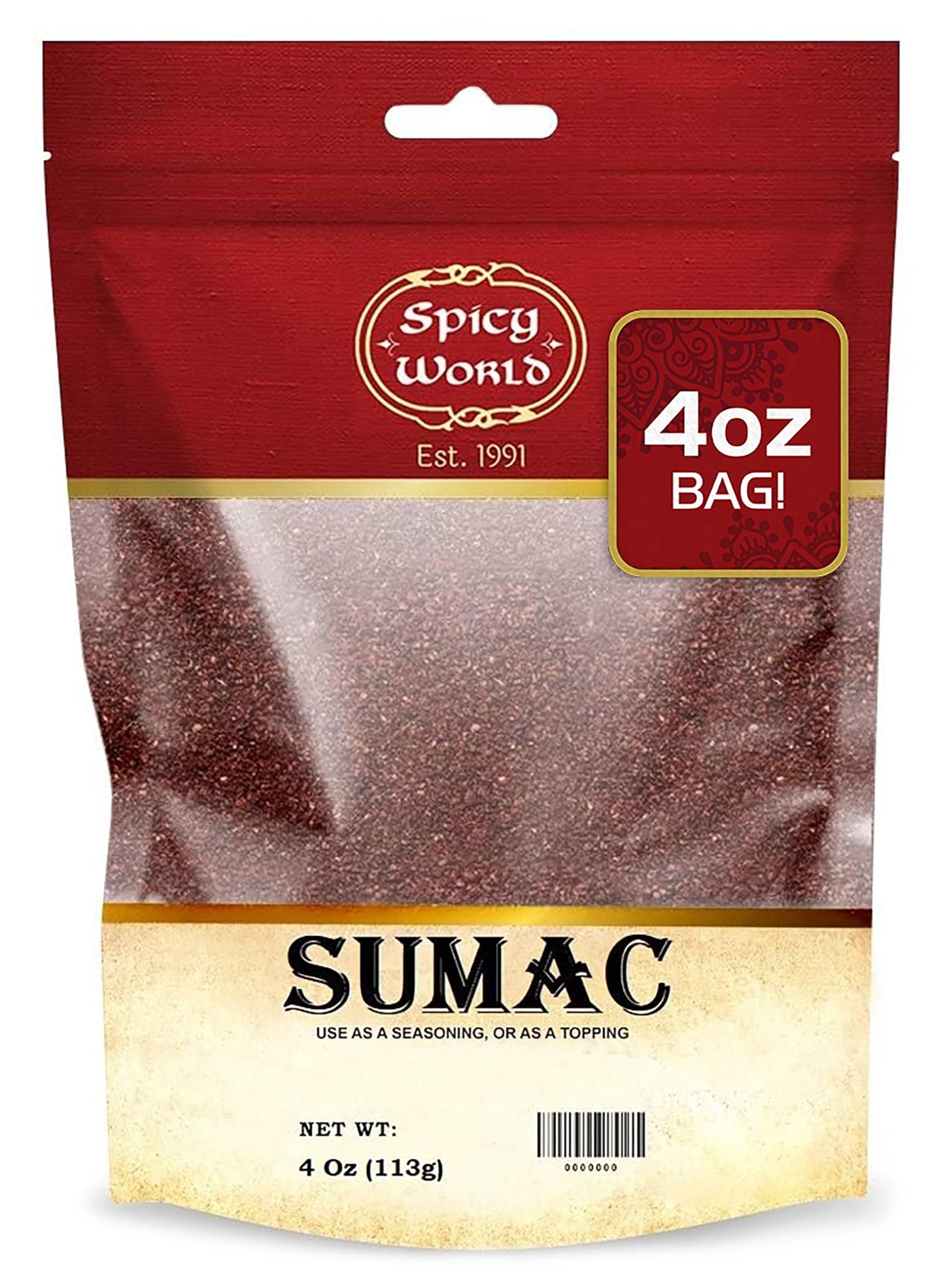 Spicy World Sumac Spice Powder 7 Ounce Bag - Ground Sumac, Sumac Seasoning (Sumak)