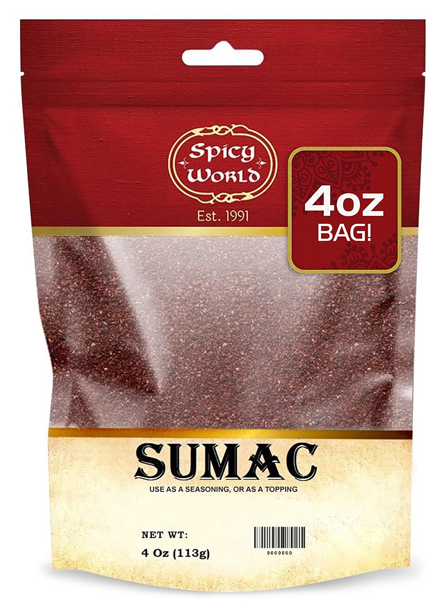 Spicy World Sumac Spice Powder 7 Ounce Bag - Ground Sumac, Sumac Seasoning (Sumak)