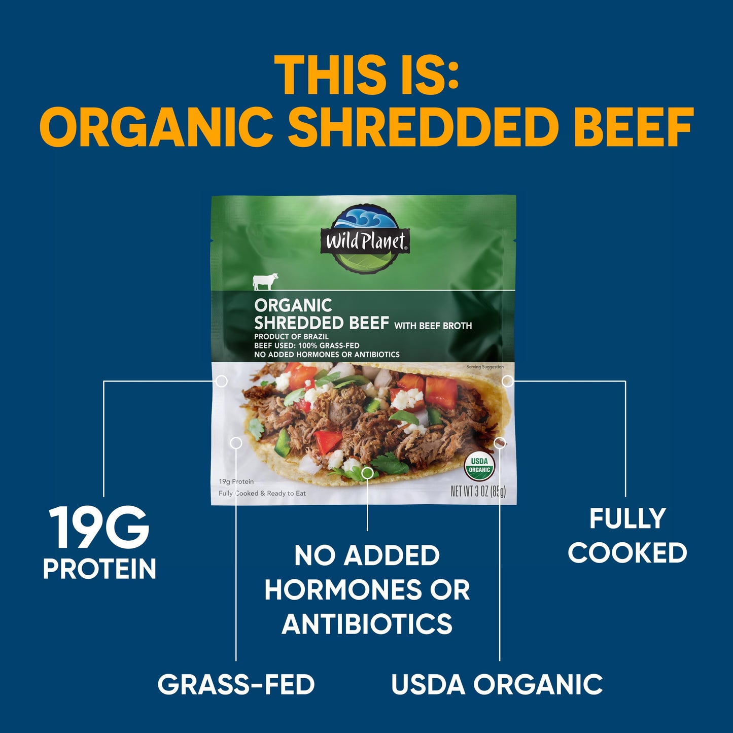 Wild Planet Usda Organic Shredded Beef With Beef Broth And Sea Salt, 3 Oz Pouch (Pack Of 24)