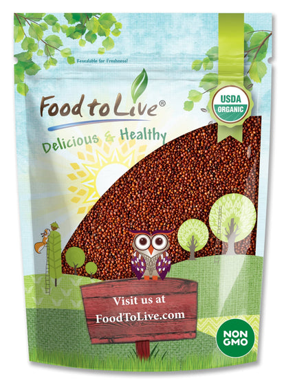 Food to Live Organic Red Quinoa, 8 Ounces Non-GMO, Whole Grain, Kosher, Vegan, Sirtfood, Bulk. Rich in Essential Amino Acids, Pr