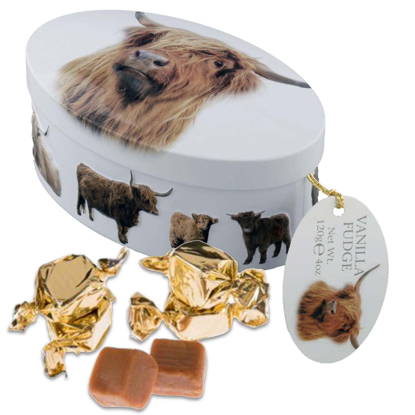 Gardiners of Scotland Handmade Fudge, Highland Cow Vanilla, 120g Oval Tin, 4 Ounces
