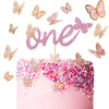 1 Set One Birthday Cake Topper 1St Rose Golden Birthday Cake Topper Glitter Butterfly Cake Topper For 1St Birthday Party Supplie