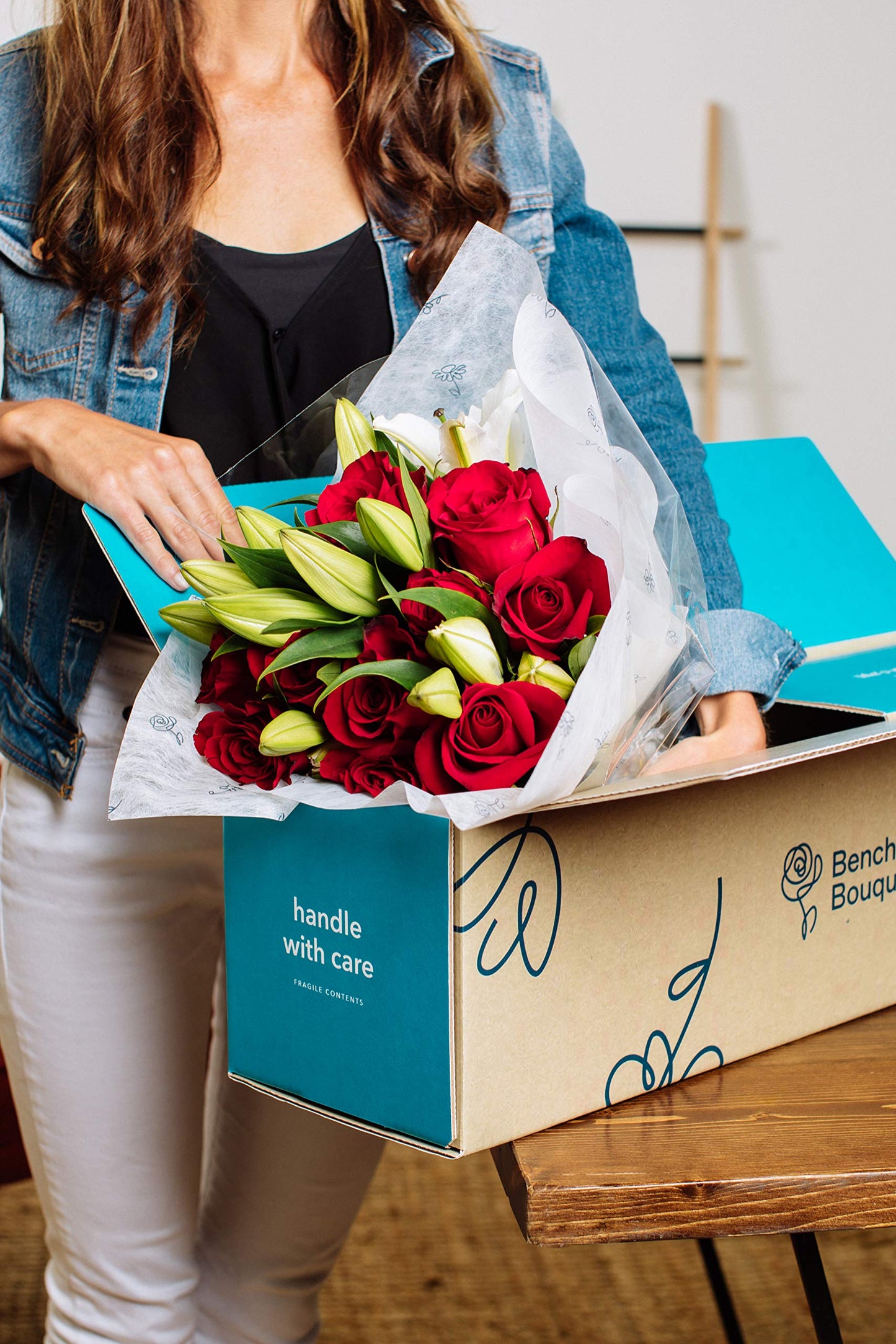 Benchmark Bouquets, Red Roses & Lilies, Glass Vase Included, Gift Fresh Flowers for Birthday, Anniversary, Get Well, Sympathy, C