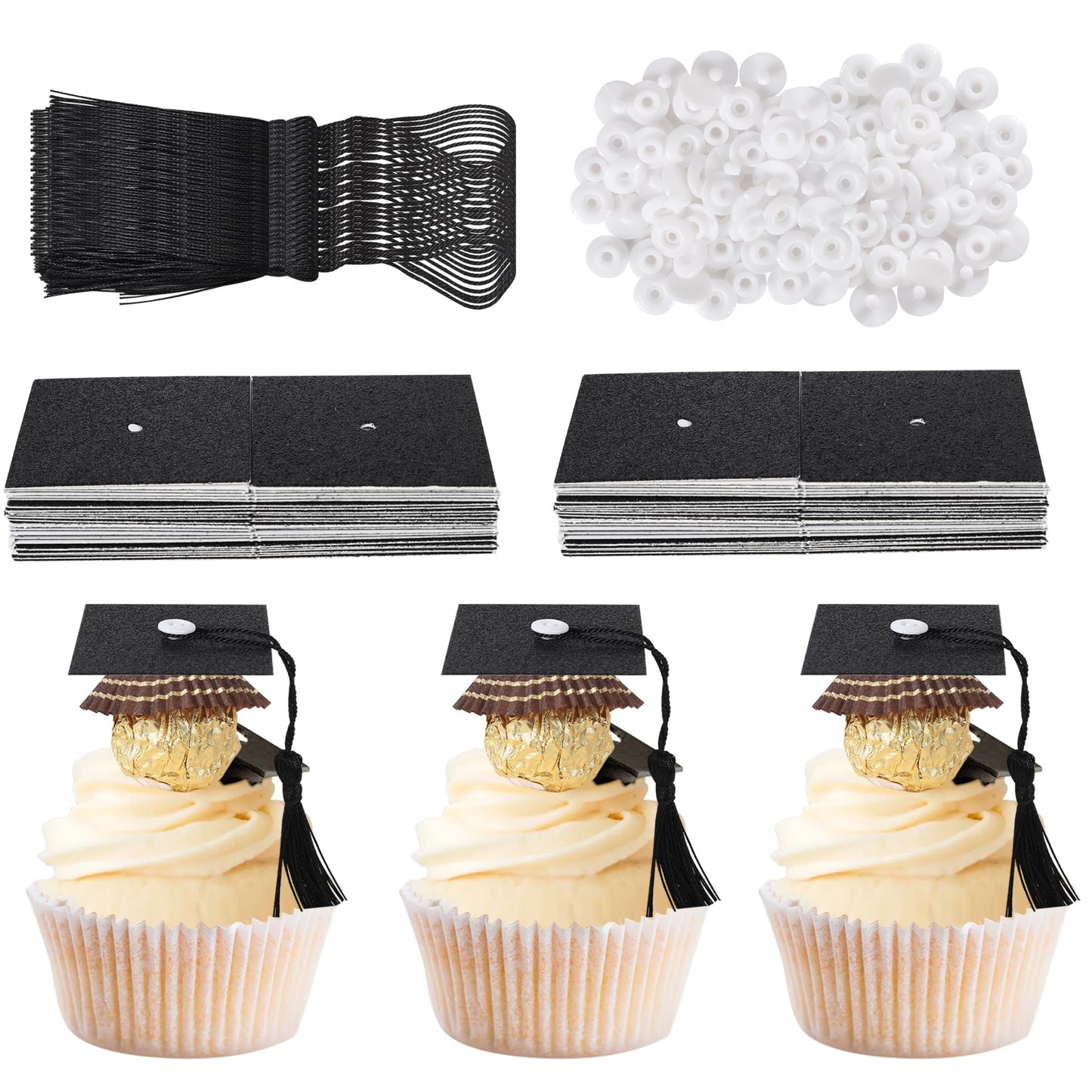 YCTHUNFISH Graduation Cupcake Toppers 48 PCS Paper Black Class of 2024 Decorations