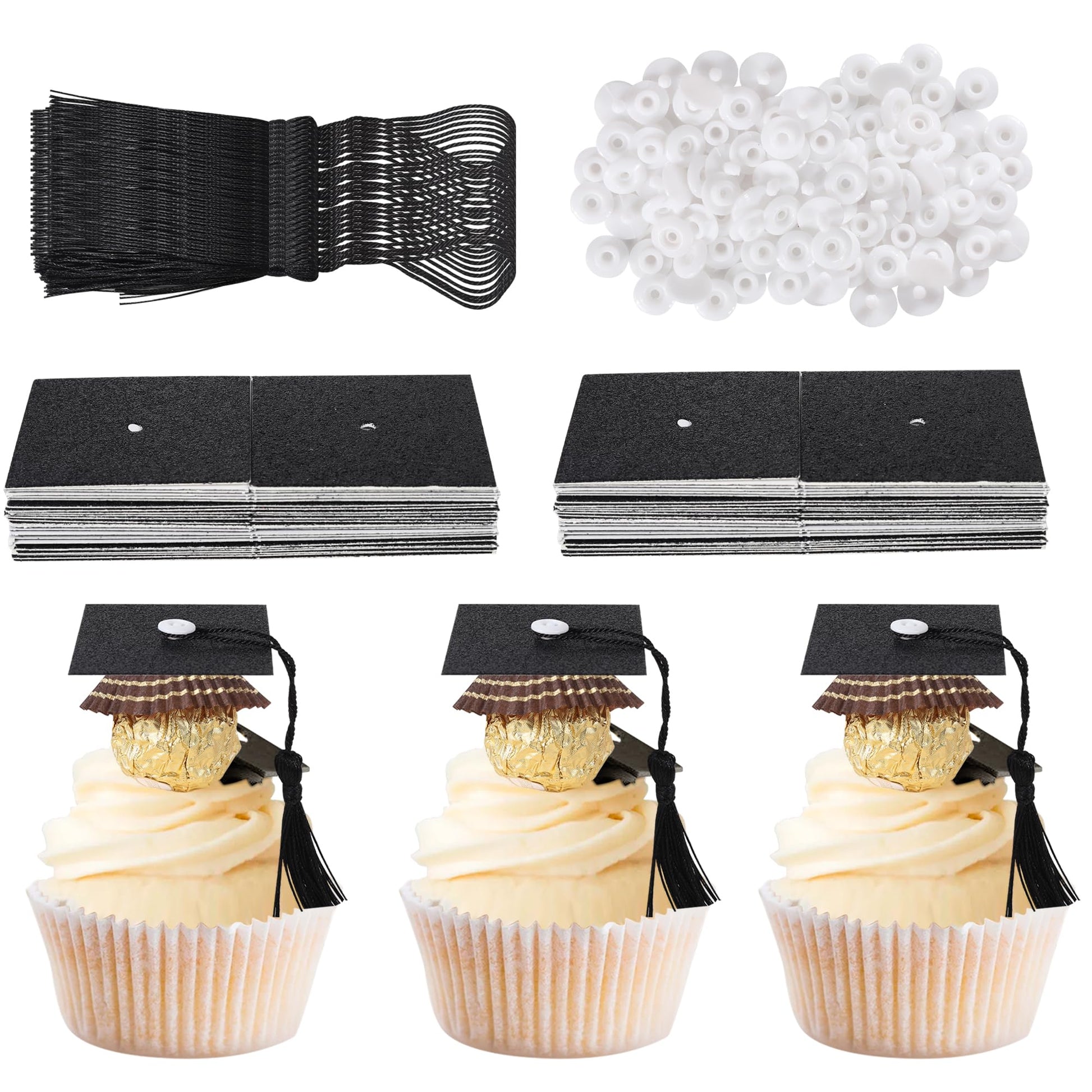 YCTHUNFISH Graduation Cupcake Toppers 48 PCS Paper Black Class of 2024 Decorations