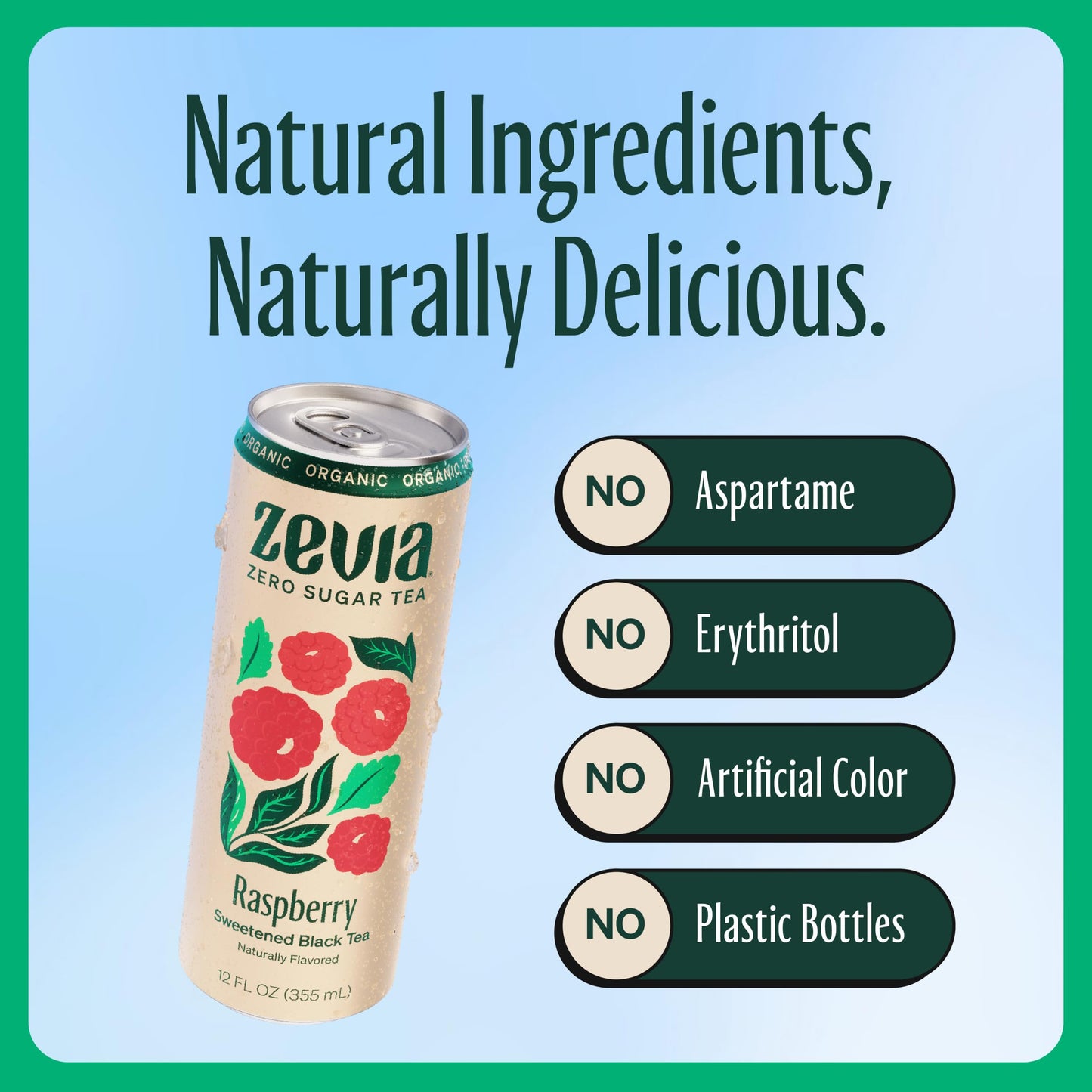 Zevia Organic Sugar Free Iced Tea, Black Tea Raspberry, 12 Ounce Cans (Pack Of 12)