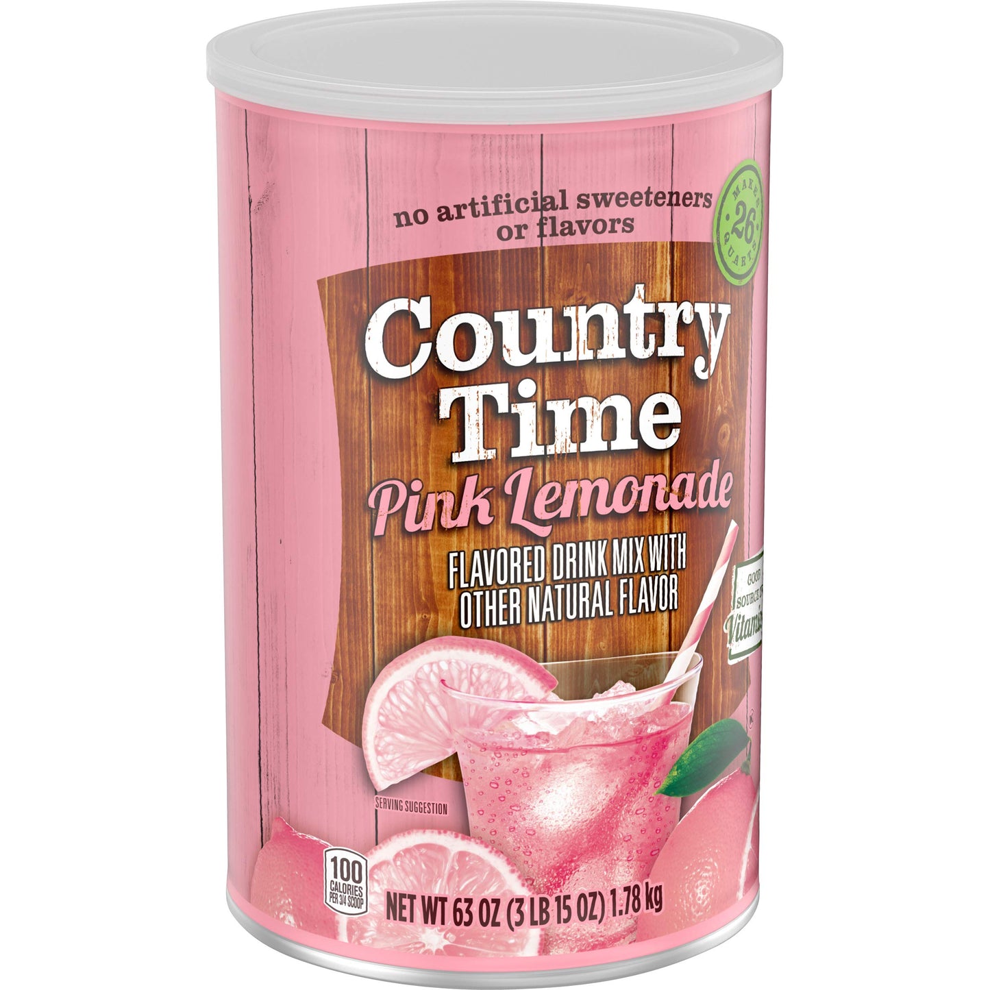 Country Time Pink Lemonade Naturally Flavored Powdered Drink Mix 63 oz Canisters (Pack of 2)