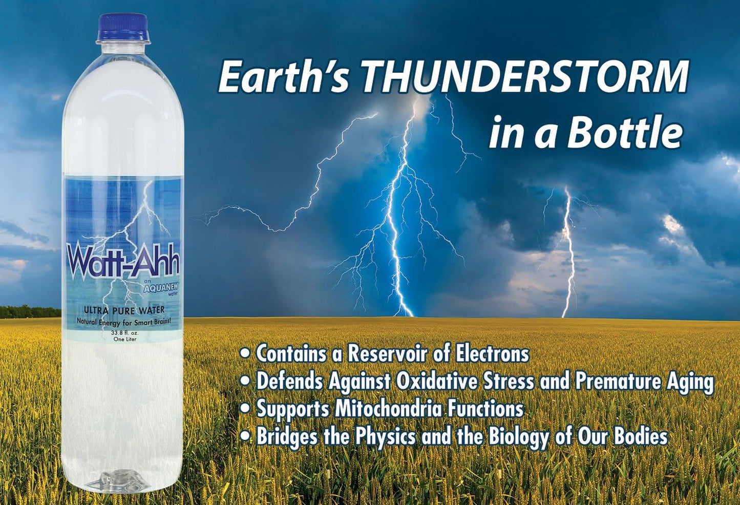 AquaNews Watt-Ahh - enhanced Polarized Water for Energy and Health - Case of 12-1 Liter Bottles