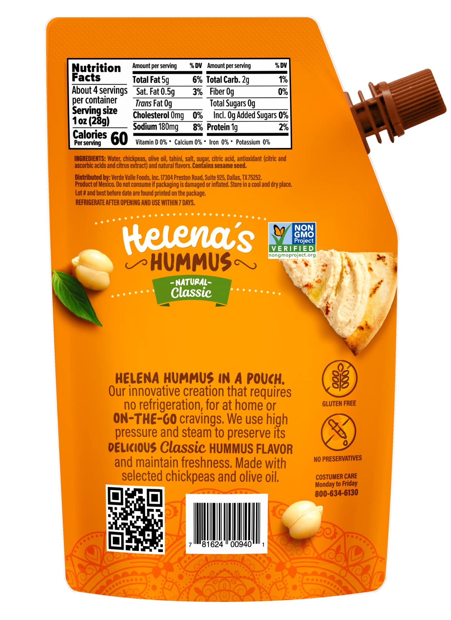 Helena Hummus (3-pack), Shelf-Stable, No Added Preservatives, 2 Natural Classic 4.23 oz and 1 Roasted Bell Pepper Hummus To-Go,