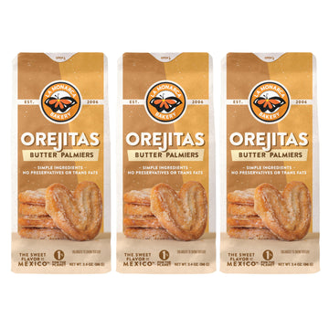 Orejitas Cookies, 3.4 Ounce (Pack Of 3), Flaky And Crunchy Mexican Inspired Mini Palmiers Made With Real Butter And Lightly Dusted With Sugar By La Monarca Bakery