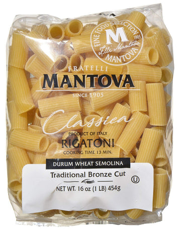Mantova Italian Bronze Die Rigatoni Pasta - 100% Durum Wheat Semolina Bronze Die Rigatoni- Product Of Italy, 1 Pound (Pack Of 12)